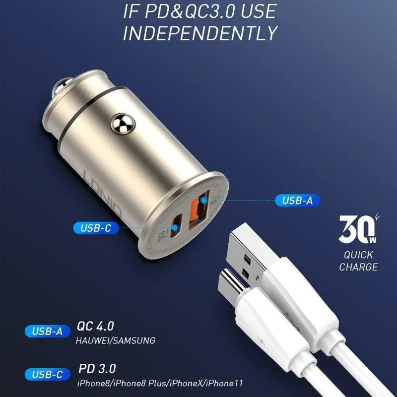 LDNIO C506Q | 30W PD Car Charger | Dual Ports (Type-C & USB)