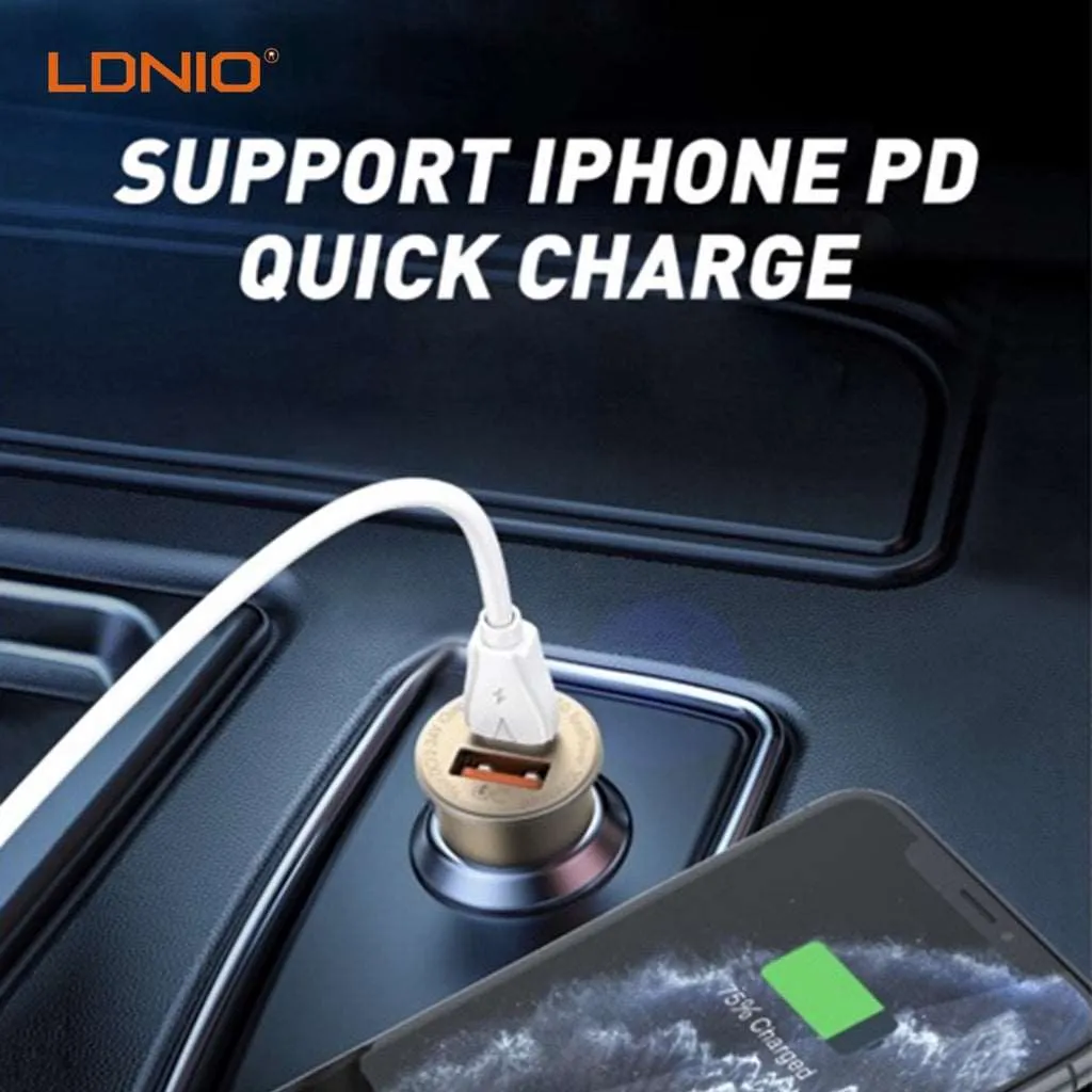 LDNIO C506Q | 30W PD Car Charger | Dual Ports (Type-C & USB)