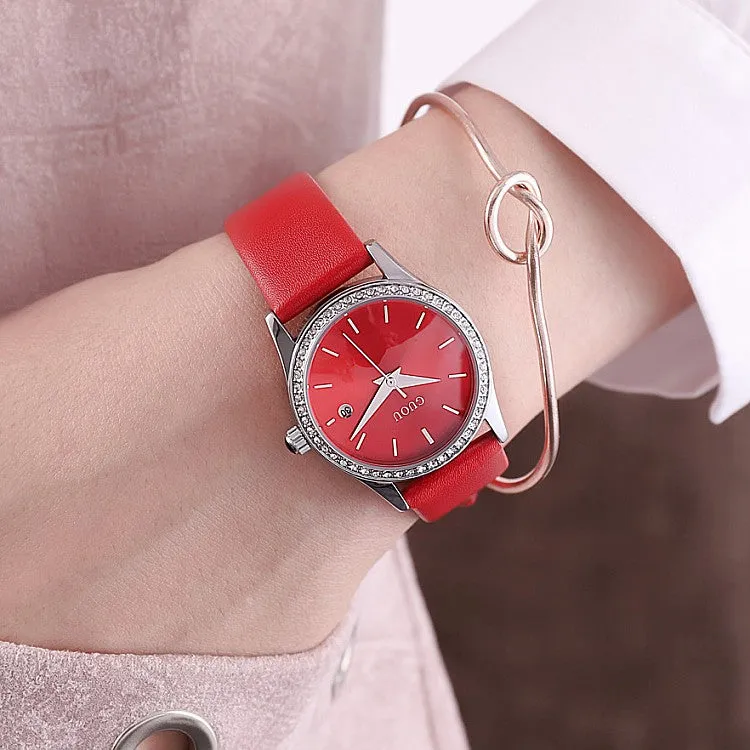 Leather Strap With Calendar Women's Watch