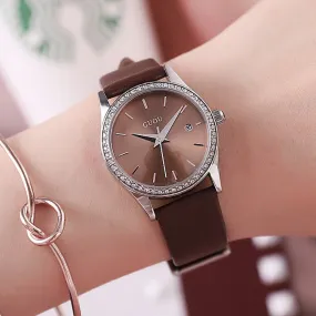 Leather Strap With Calendar Women's Watch