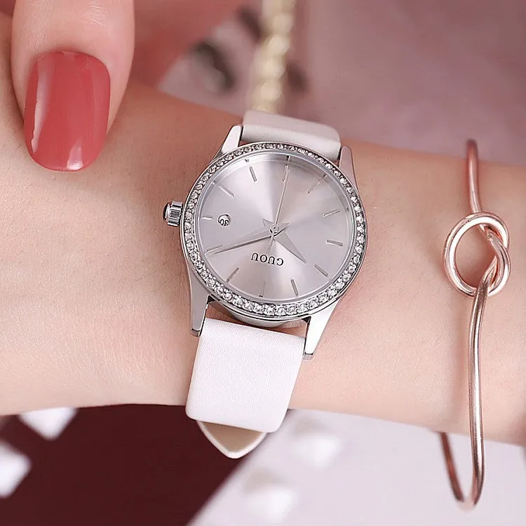 Leather Strap With Calendar Women's Watch