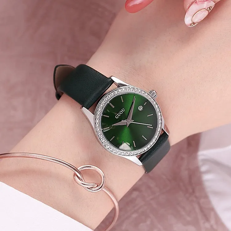 Leather Strap With Calendar Women's Watch