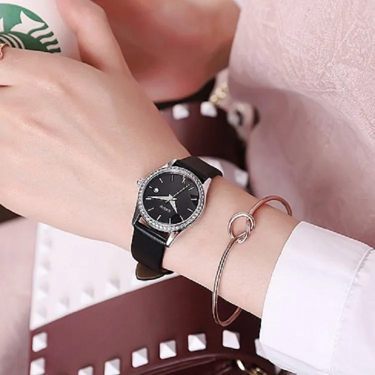 Leather Strap With Calendar Women's Watch