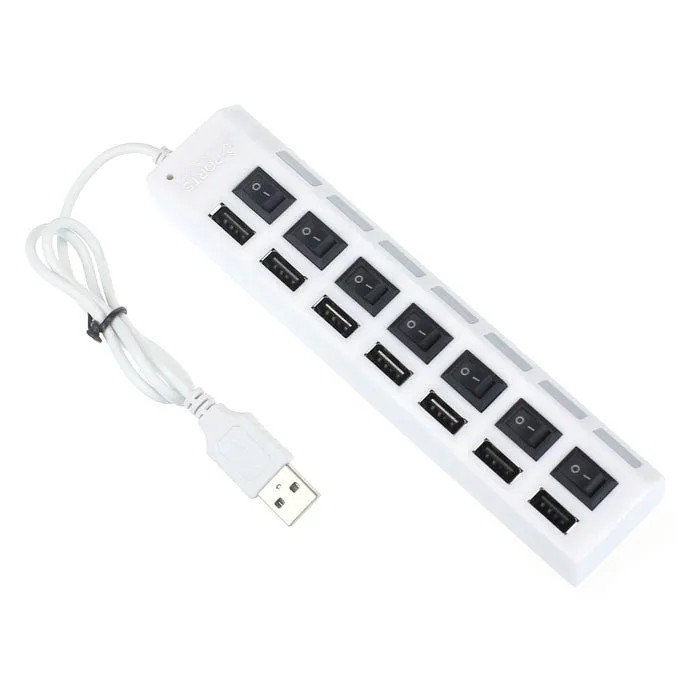 LED Backlight 7 Port Built-in USB 2.0 Adapter Hub