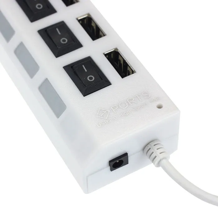 LED Backlight 7 Port Built-in USB 2.0 Adapter Hub