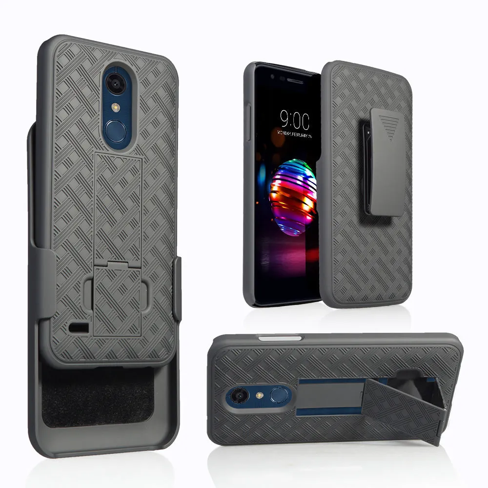 LG K10 (2018) Case, K30, Premier Pro, K10 Plus, Phoenix Plus, Xpression Plus, K10α, X4 Plus, X410, MS245, Rugged Slim Rotating Swivel Lock Holster Shell Combo Case