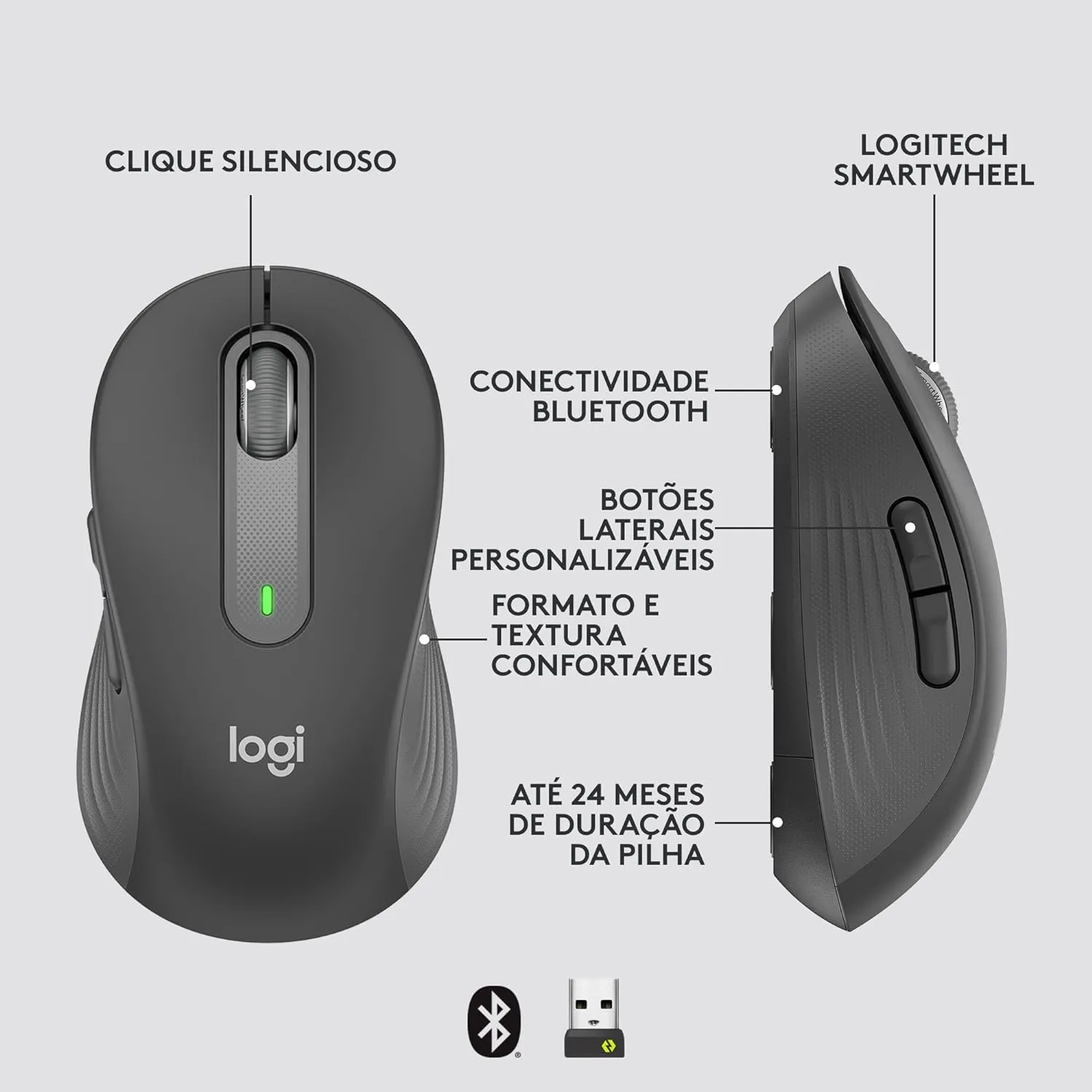 Logitech Signature M650 Silent Wireless Mouse 靜音無線滑鼠 - Graphite 石墨灰色 910-006259 原裝行貨