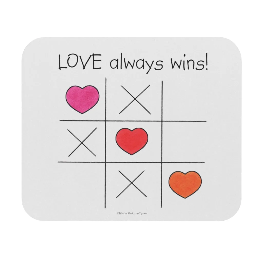 LOVE Always Wins! Tic Tac Toe Mouse Pad, Inspirational Mouse Pad, Gifts for Women Men