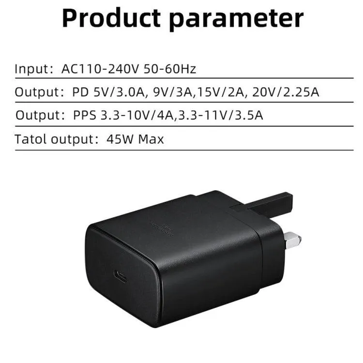 M135 45W UK Plug USB-C Fast Charger with 5A Type-C Cable for Quick Device Charging