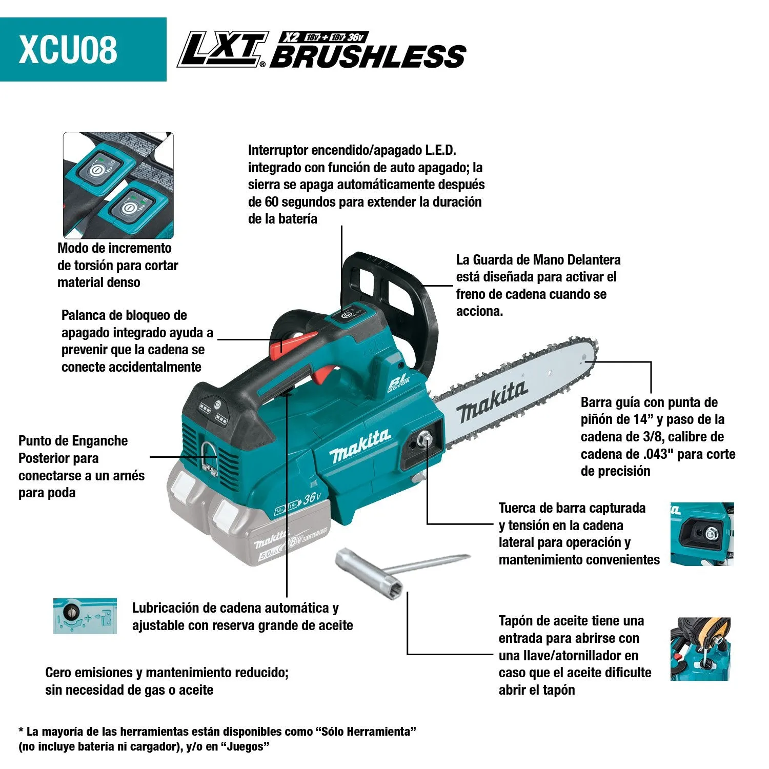 Makita (XCU08PT) 36V ( X2) LXT® Brushless 14" Top Handle Chain Saw Kit