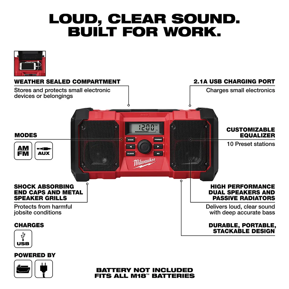 Milwaukee M18 18V Jobsite Radio