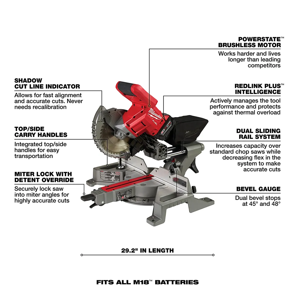 Milwaukee M18 Fuel 7-1/4". Dual Bevel Sliding Compound Miter Saw Kit