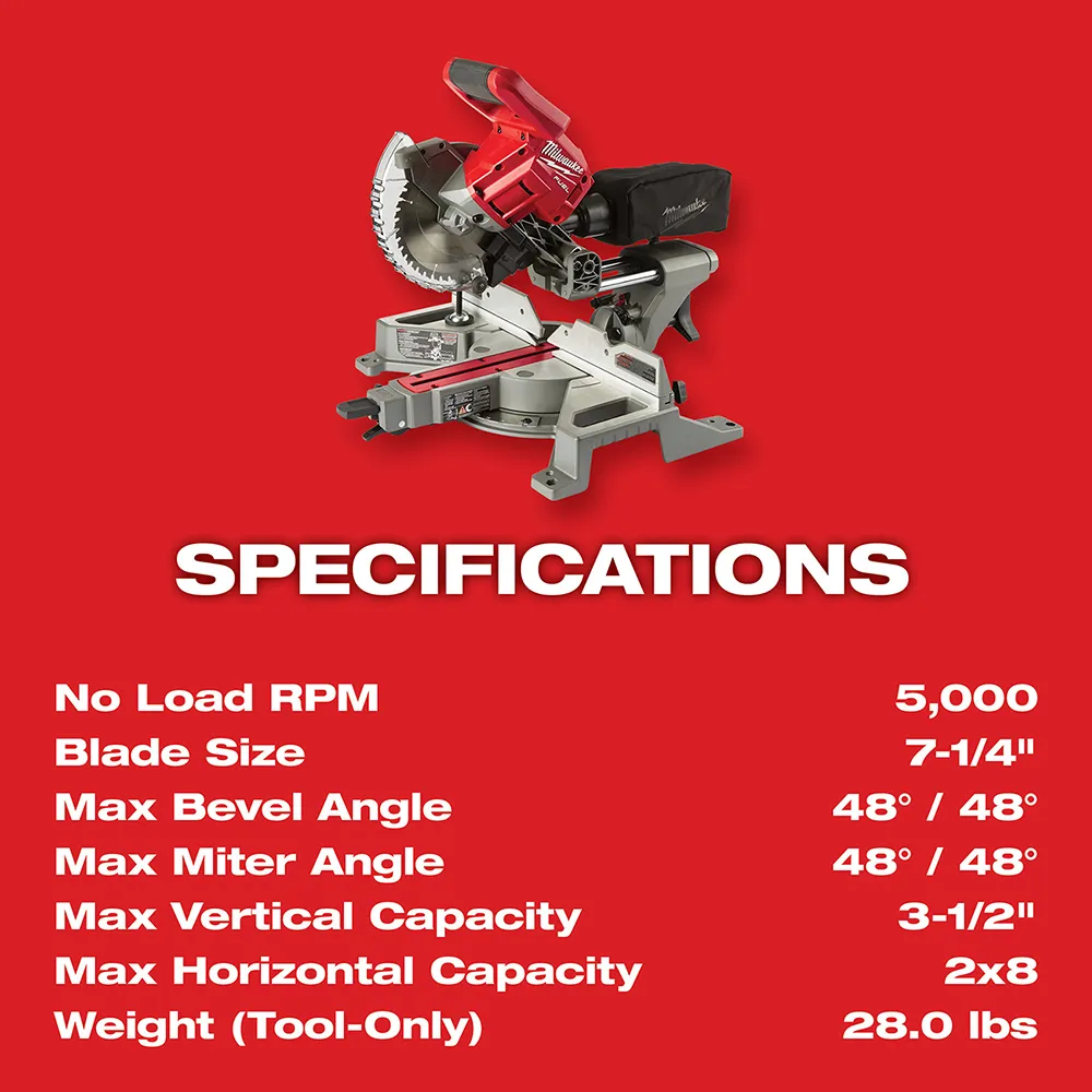 Milwaukee M18 Fuel 7-1/4". Dual Bevel Sliding Compound Miter Saw Kit