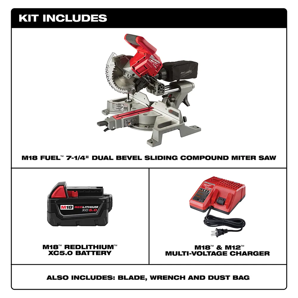 Milwaukee M18 Fuel 7-1/4". Dual Bevel Sliding Compound Miter Saw Kit