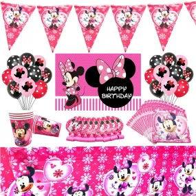 Minnie Mouse Disposable Tableware Set Kids Birthday Party Supplies Paper Plate Cup Napkin Flag Girl Pink Wedding Cake Decoration