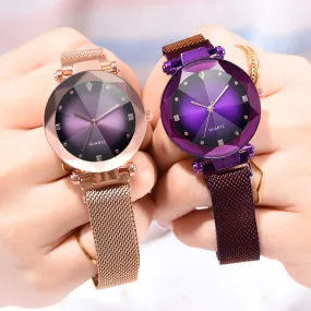 New Fashion Women Mesh Magnet Buckle Starry Sky Watch