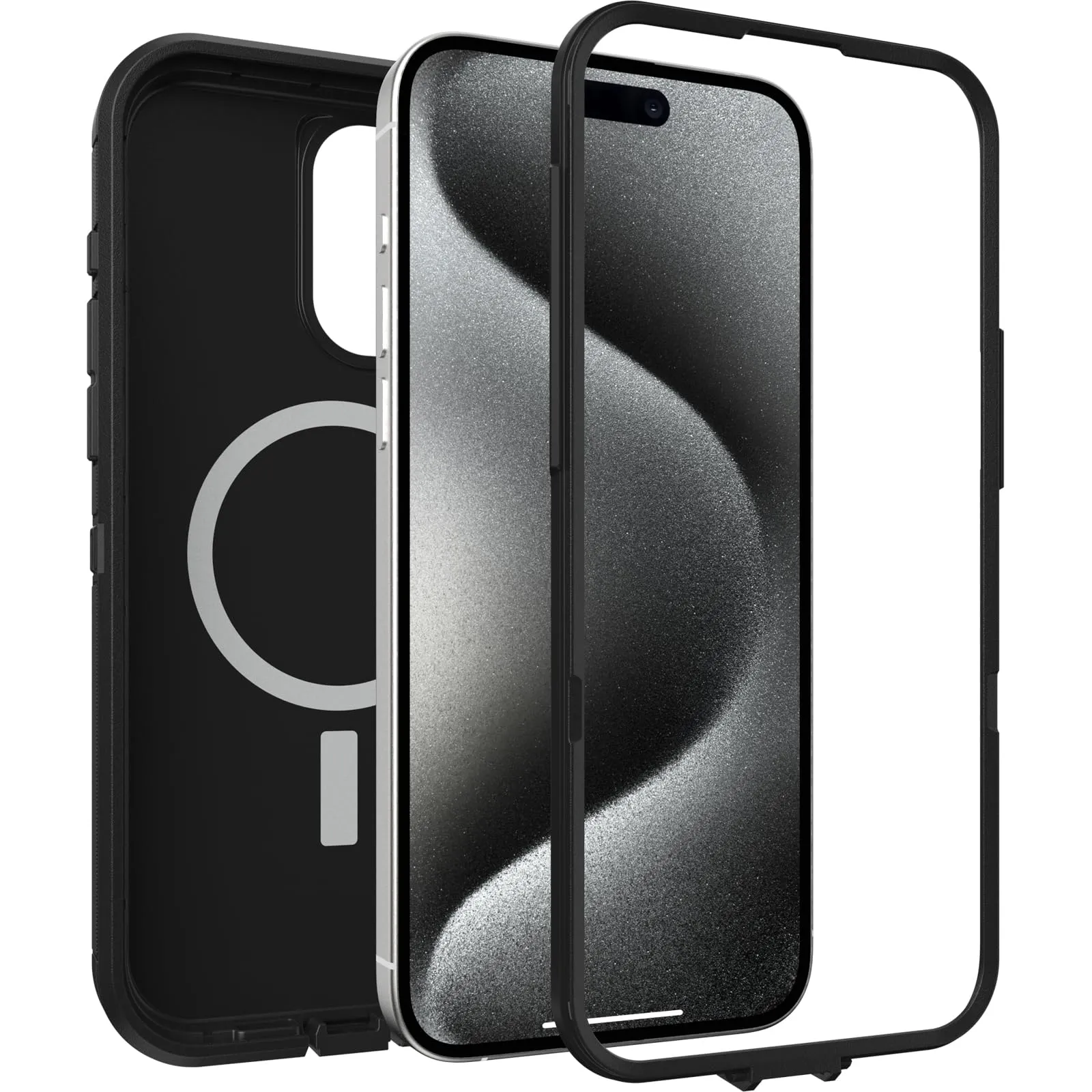 OtterBox iPhone 15 Pro MAX (Only) Defender Series XT Clear Case - Dark Side (Black/Clear), Screenless, Rugged, Snaps to MagSafe, Lanyard Attachment (Ships in Polybag, Ideal for Business Customers)