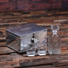 Personalized Decanter, Whiskey Glasses And Steel Box With Lock