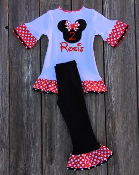 Personalized Minnie Mouse Red White Polka Dot Outfit