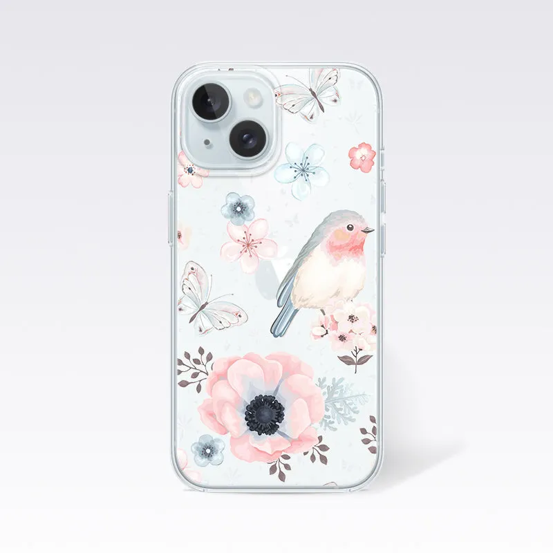 Pink and White Floral Pattern Clear Silicon Cover