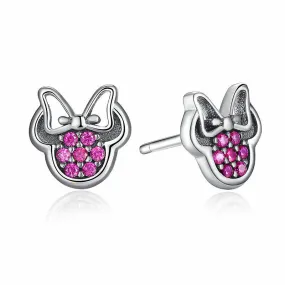 Pink CZ Minnie Mouse Stud Earrings