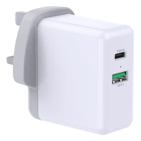 Prevo QC72 USB Type-C & USB Type-A Fast Charge Mains Charger - White | 093193