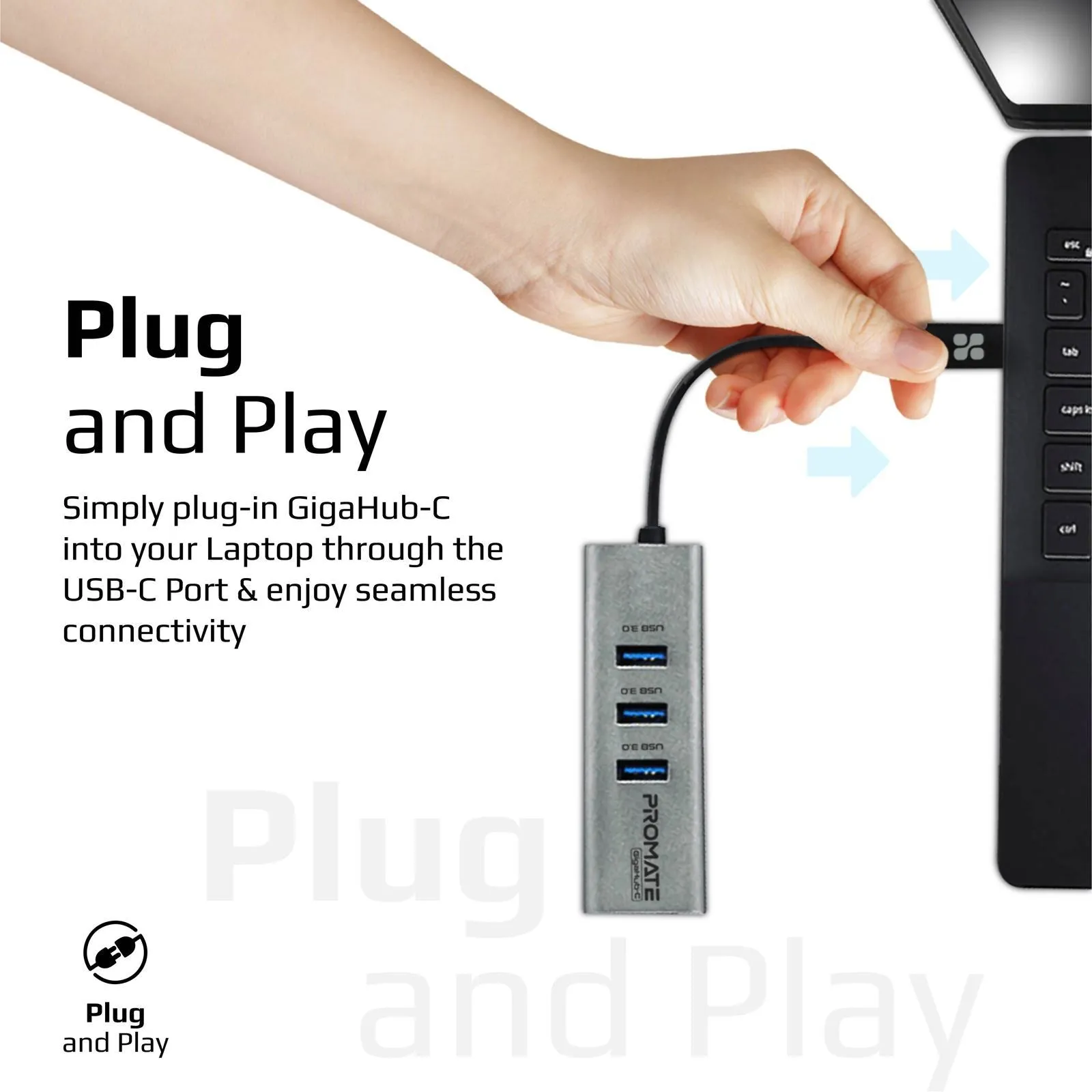 Promate Gigahub-C Multi-Port USB Hub With Ethernet Port