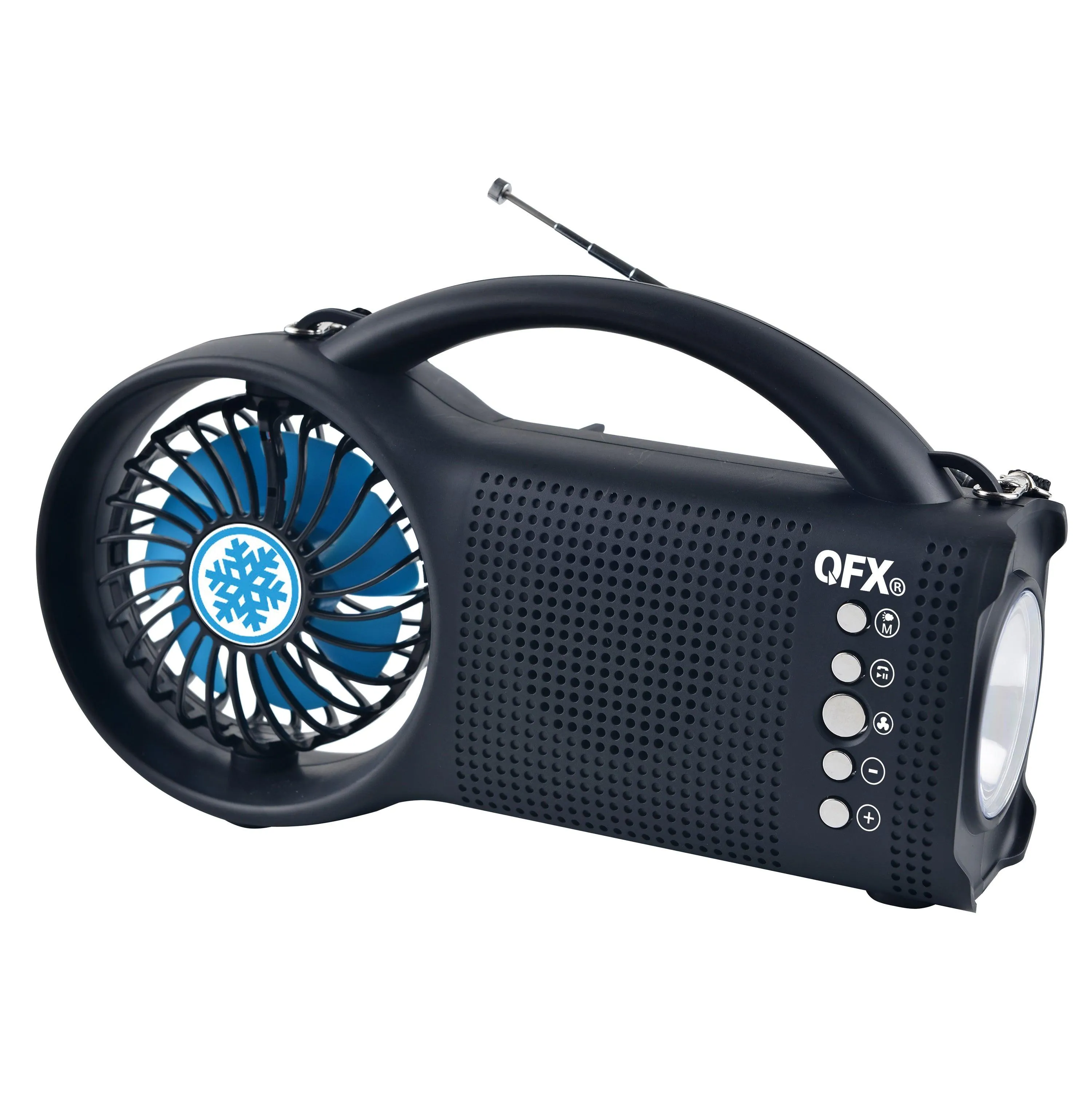 QFX Solar Powered Flashlight/Fan/Speaker/Radio All in 1