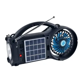 QFX Solar Powered Flashlight/Fan/Speaker/Radio All in 1