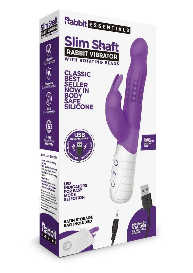 Rabbit Essentials Silicone Rechargeable Slim Shaft Rabbit Vibrator