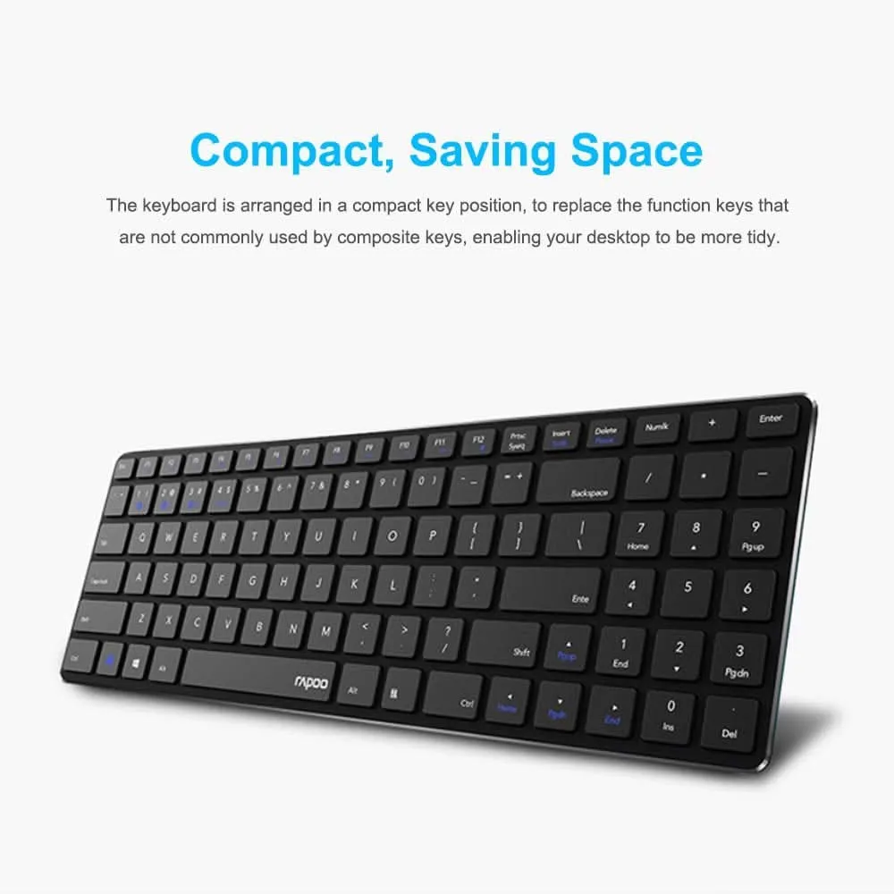 RAPOO 9300M SILENT MULTI-MODE WIRELESS KEYBOARD AND MOUSE COMBO WHITE WITH BLUETOOTH 3.0, 4.0 AND WIFI 2.4G