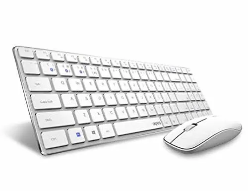 RAPOO 9300M SILENT MULTI-MODE WIRELESS KEYBOARD AND MOUSE COMBO WHITE WITH BLUETOOTH 3.0, 4.0 AND WIFI 2.4G