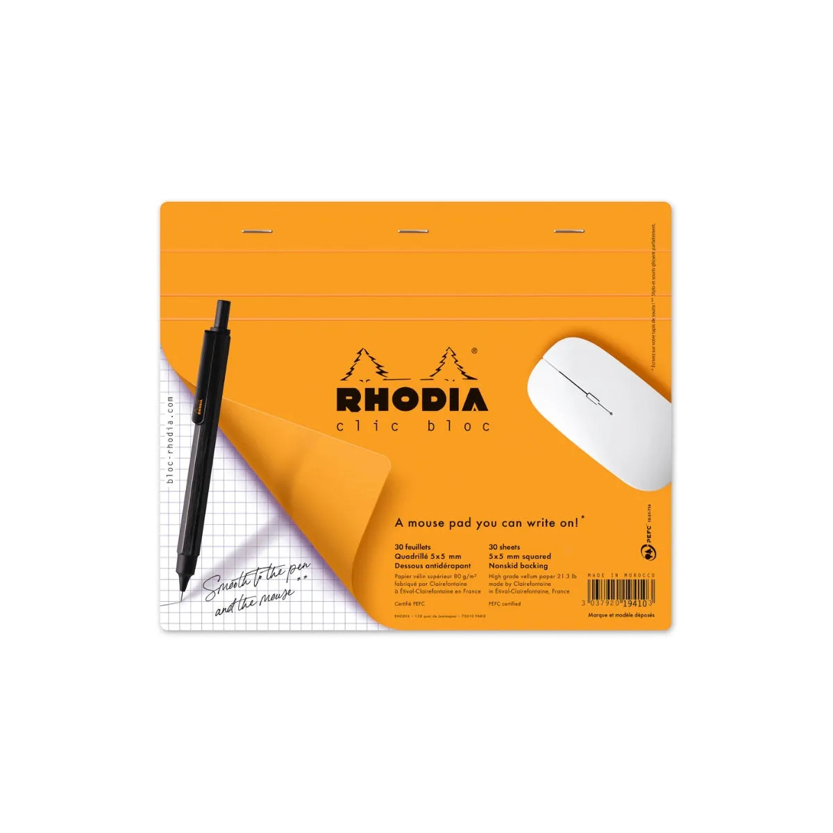 RHODIA Clic Bloc Paper Mouse Pad, 190 x 230mm, 30sheets/pad, Orange/White