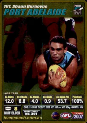 Shaun Burgoyne, Gold, 2007 Teamcoach AFL