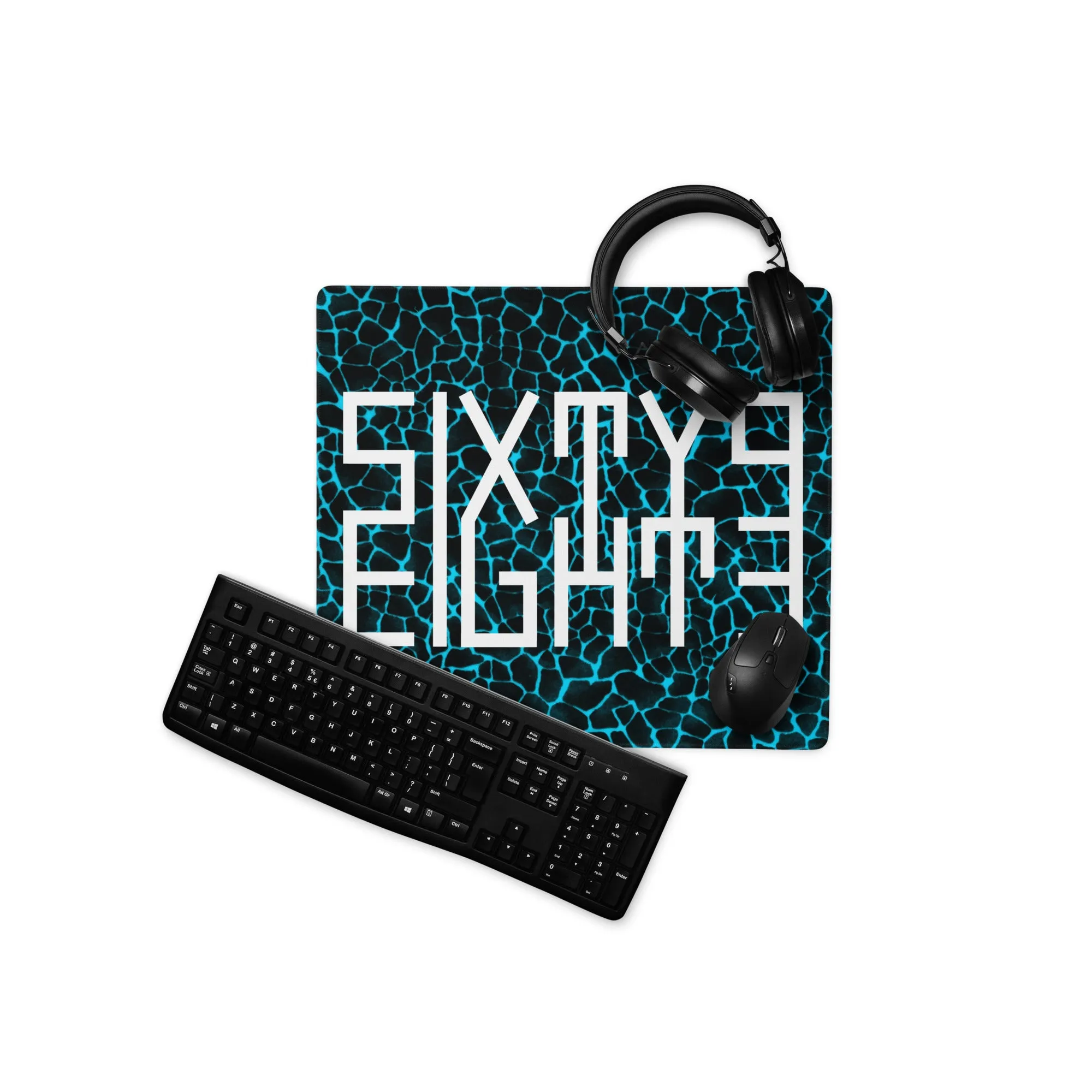 Sixty Eight 93 Logo White Boa Aqua Blue Gaming Mouse Pad