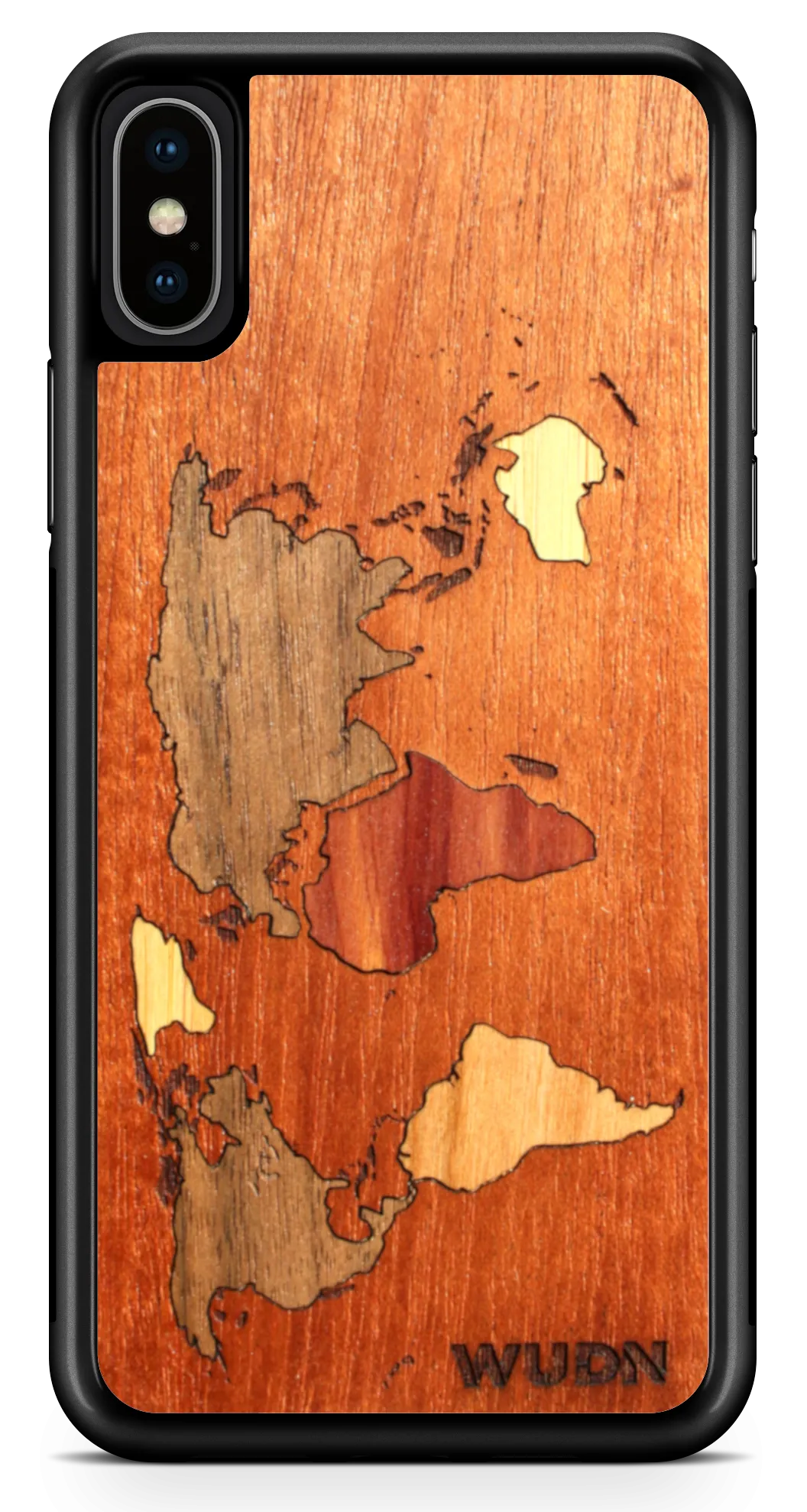 Slim Wooden Phone Case (Mahogany Inlay) | World Map Traveler