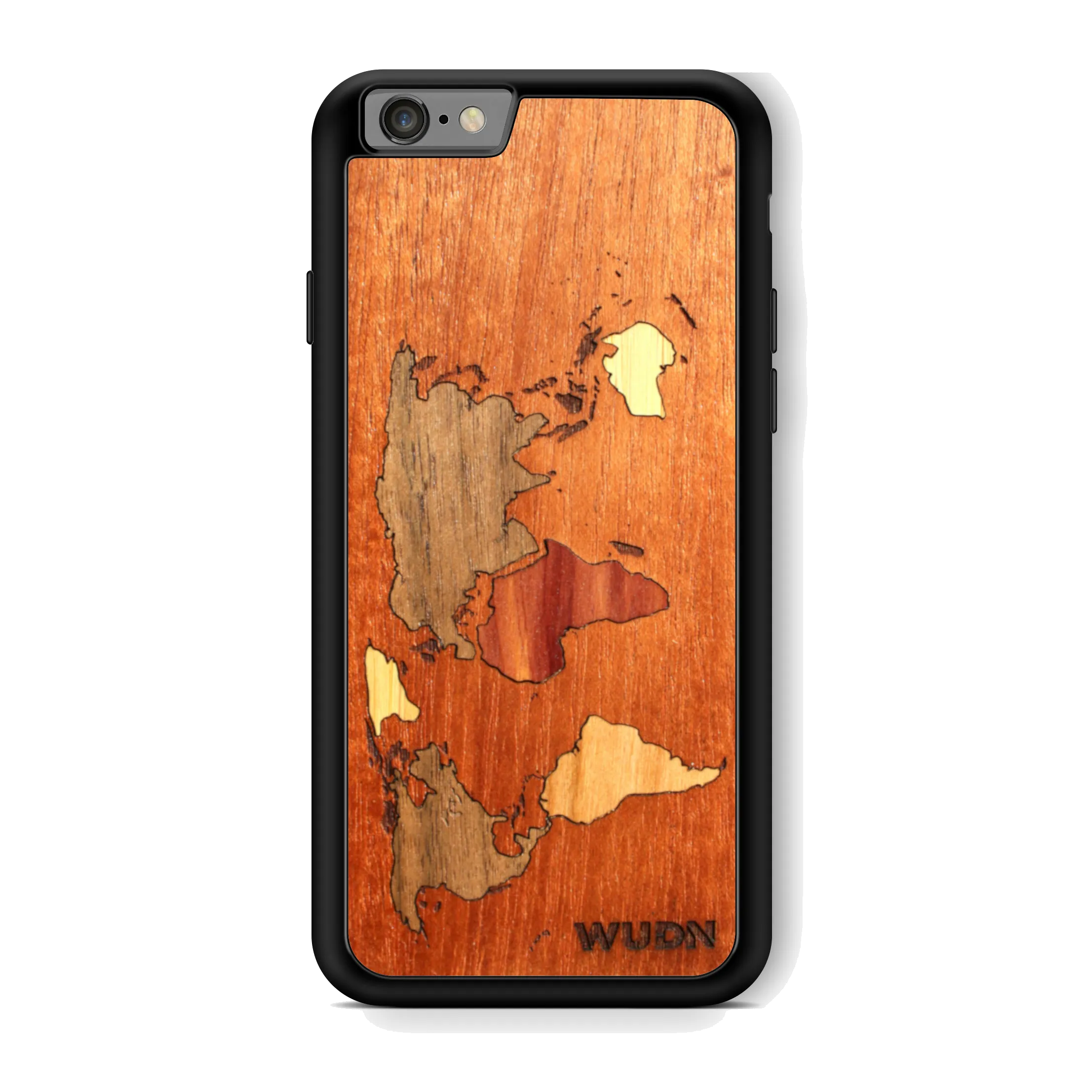 Slim Wooden Phone Case (Mahogany Inlay) | World Map Traveler