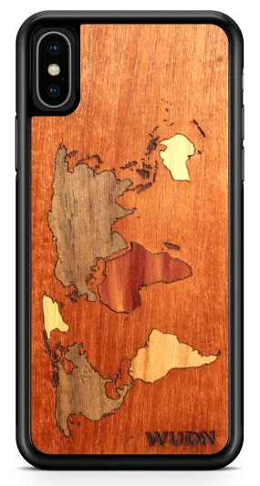 Slim Wooden Phone Case (Mahogany Inlay) | World Map Traveler