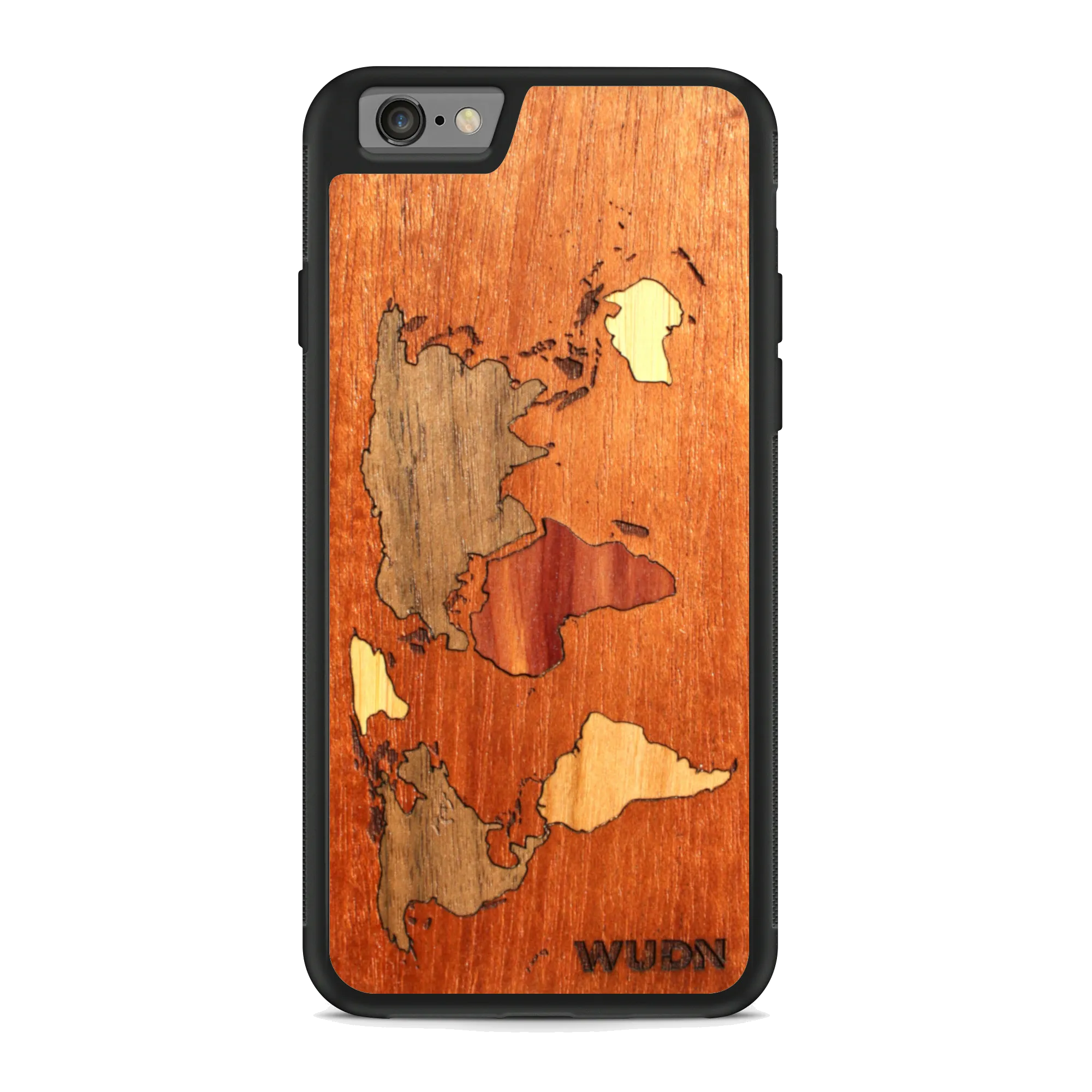 Slim Wooden Phone Case (Mahogany Inlay) | World Map Traveler