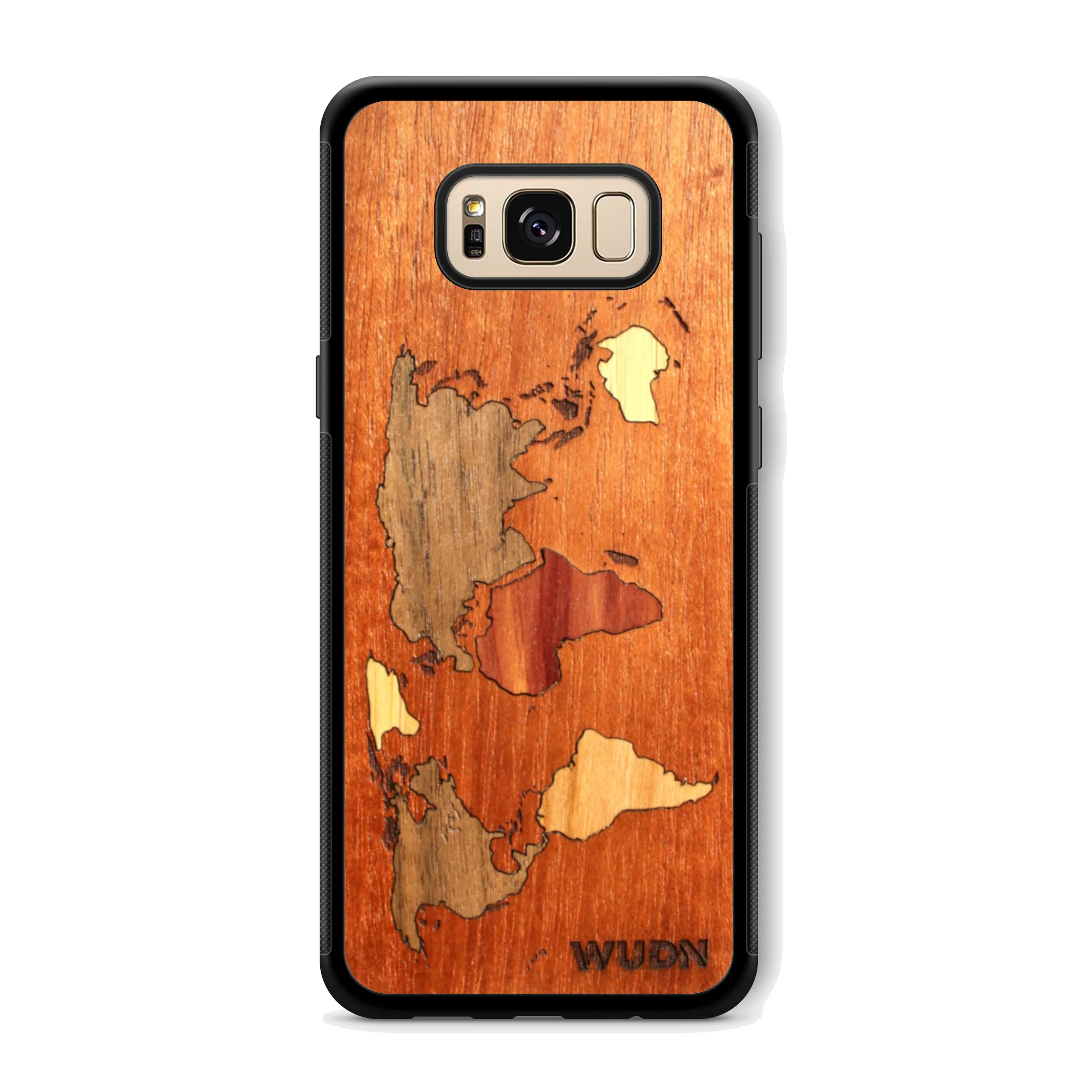 Slim Wooden Phone Case (Mahogany Inlay) | World Map Traveler