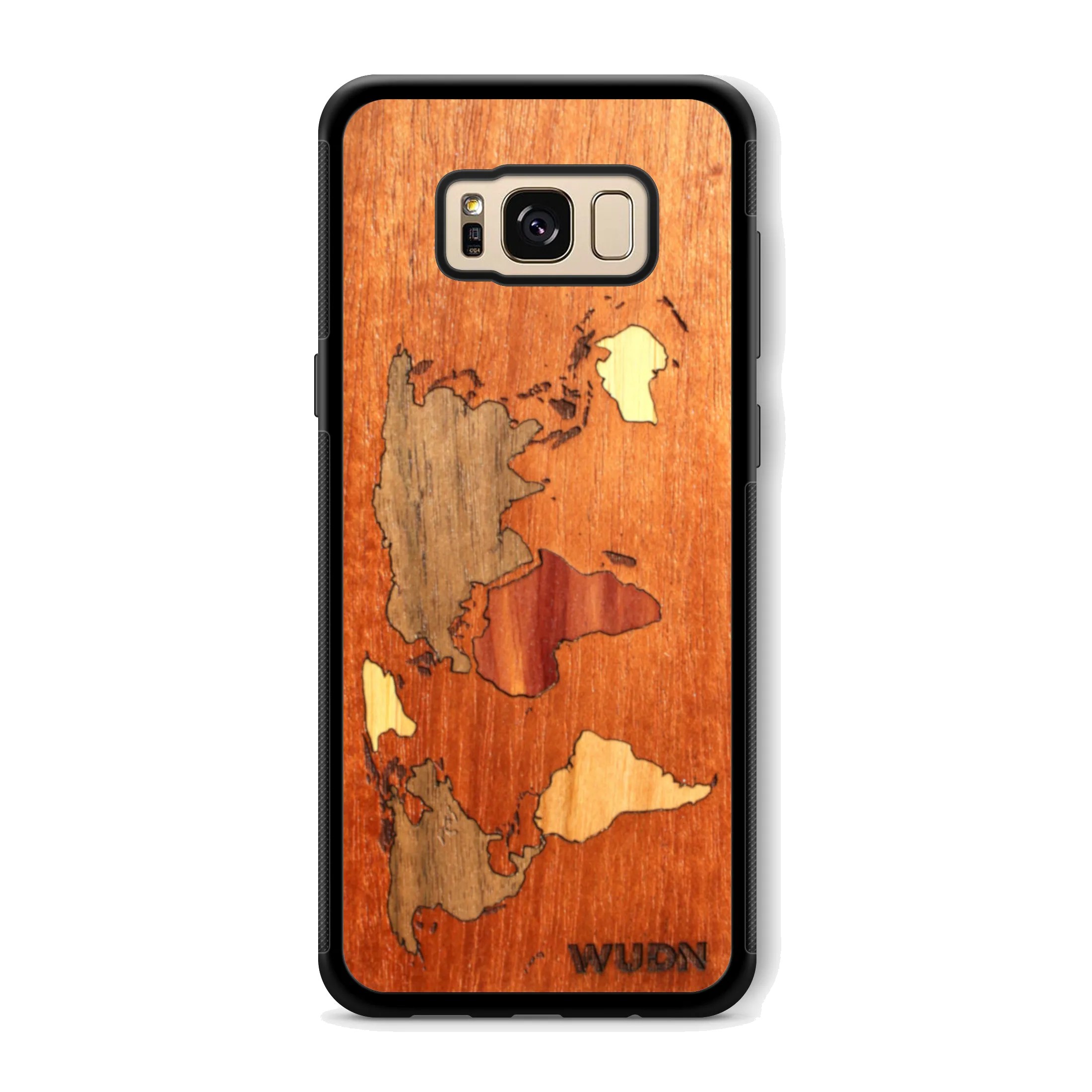 Slim Wooden Phone Case (Mahogany Inlay) | World Map Traveler