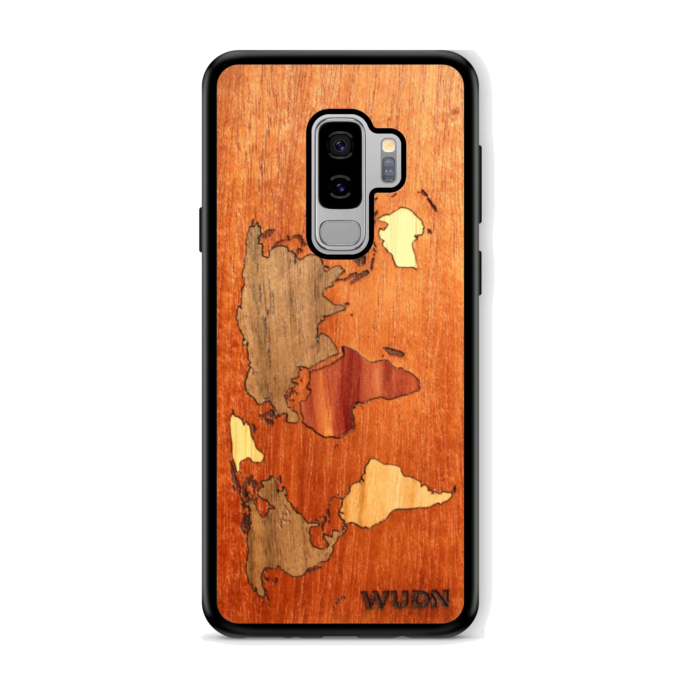 Slim Wooden Phone Case (Mahogany Inlay) | World Map Traveler