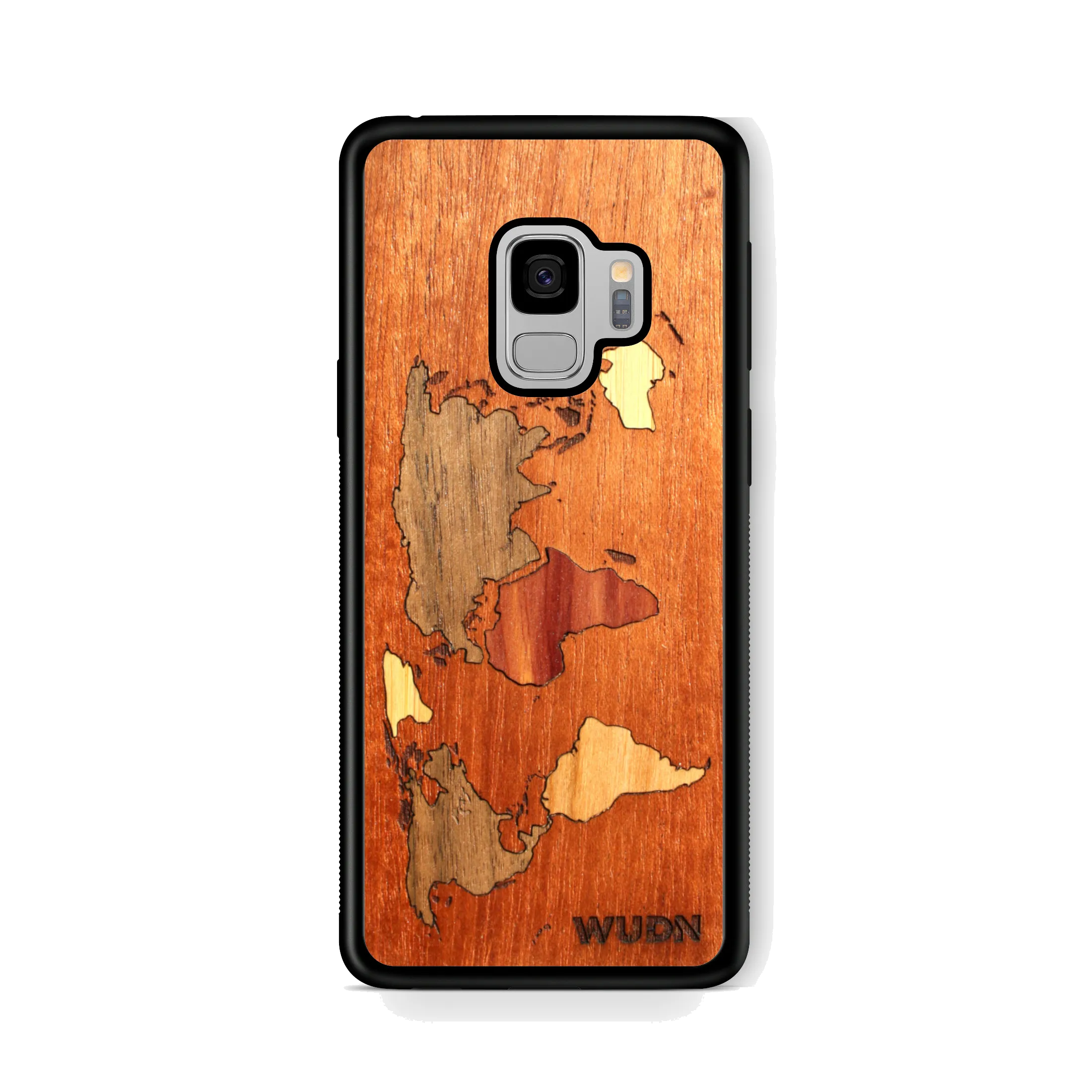 Slim Wooden Phone Case (Mahogany Inlay) | World Map Traveler