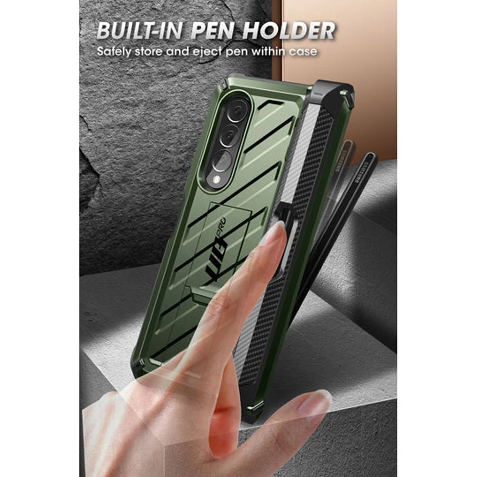 Supcase Unicorn Beetle Pro Rugged Case for Samsung Galaxy Z Fold 4 with Built-in Screen Protector - Dark Green