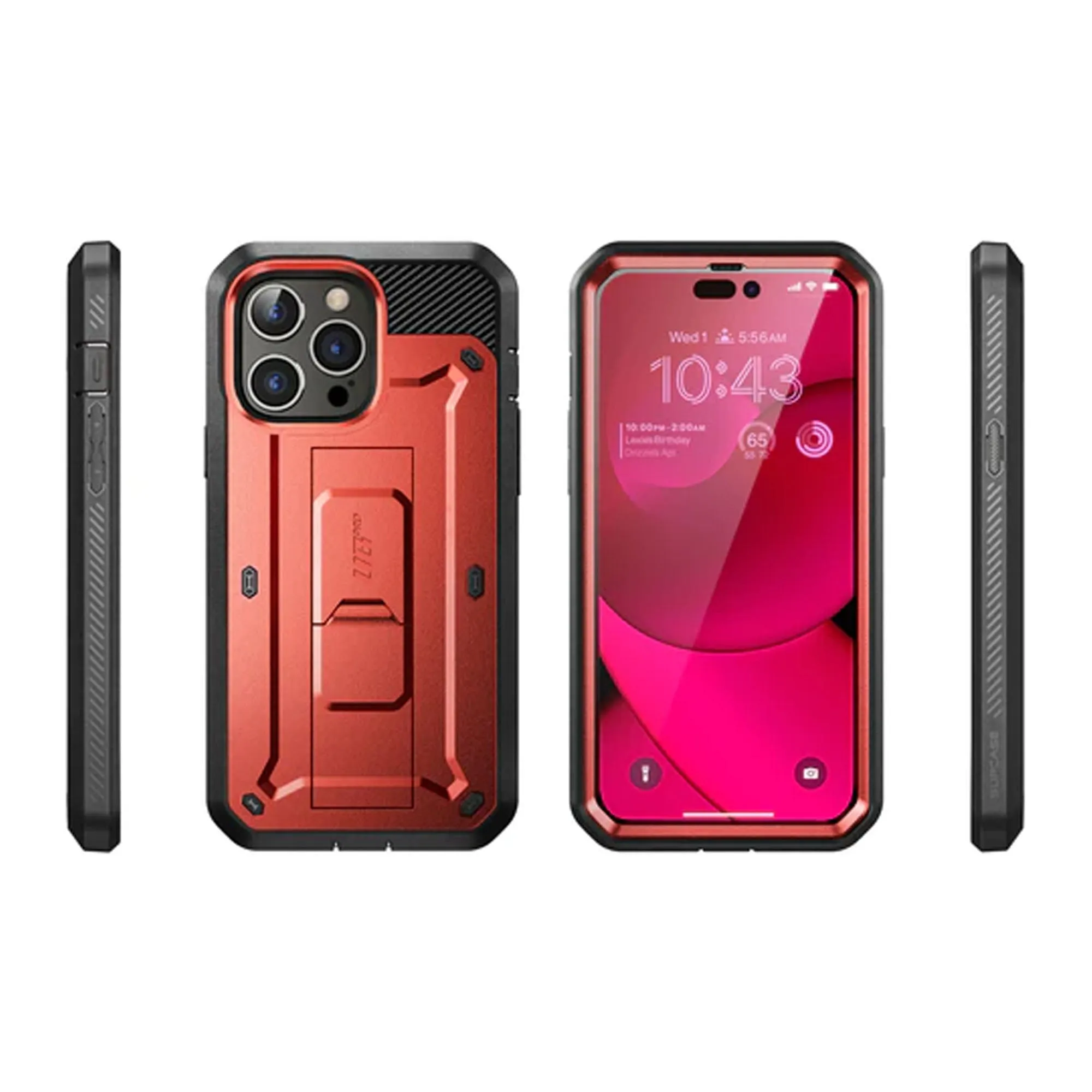 Supcase Unicorn Beetle UB PRO for iPhone 14 Plus - Rugged Case with Built-In Screen Protector - Metallic Red