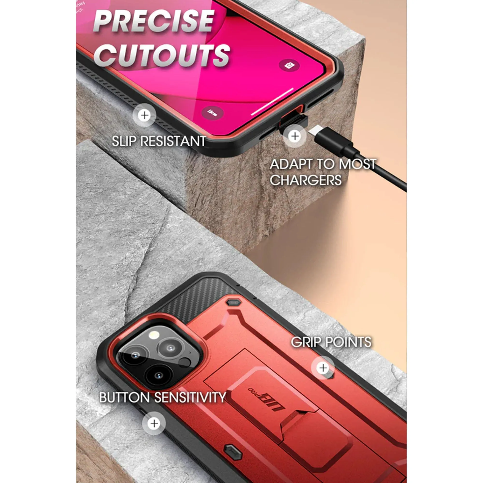 Supcase Unicorn Beetle UB PRO for iPhone 14 Plus - Rugged Case with Built-In Screen Protector - Metallic Red