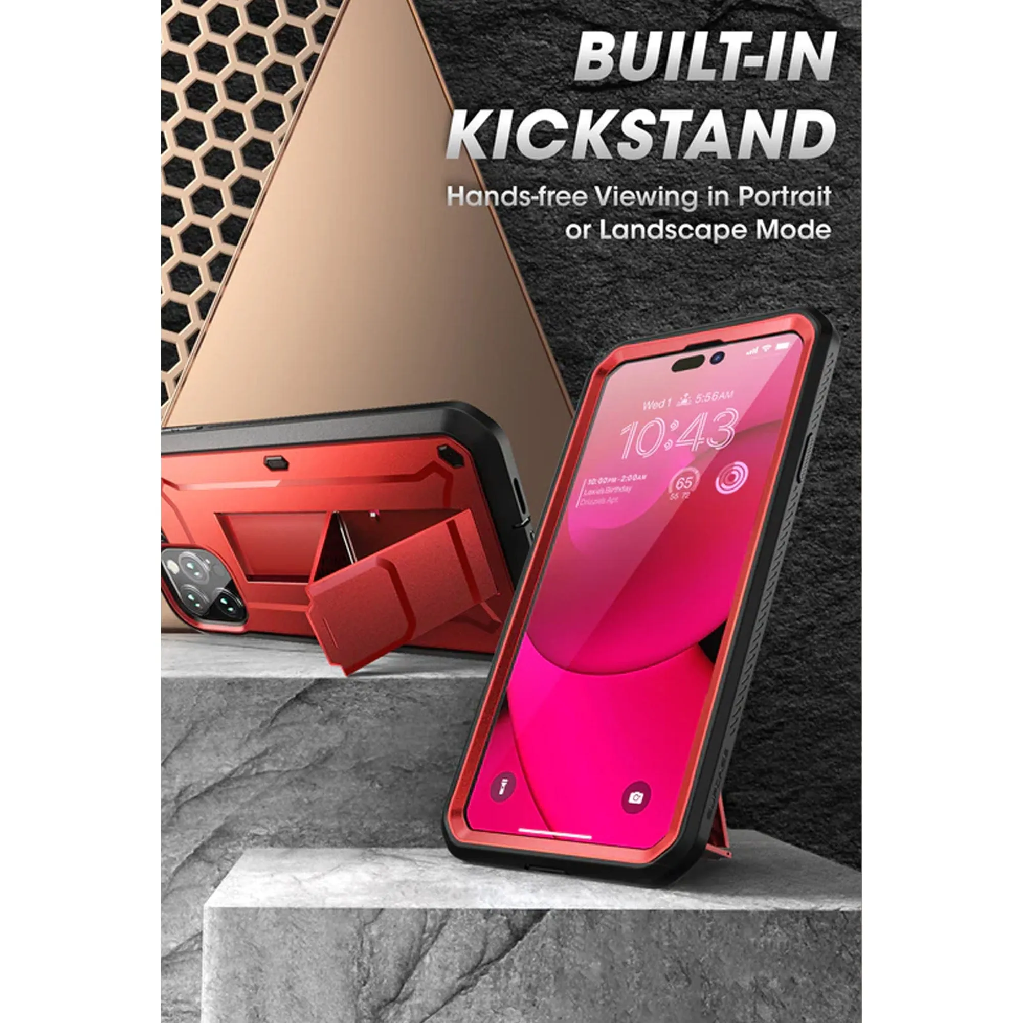 Supcase Unicorn Beetle UB PRO for iPhone 14 Plus - Rugged Case with Built-In Screen Protector - Metallic Red