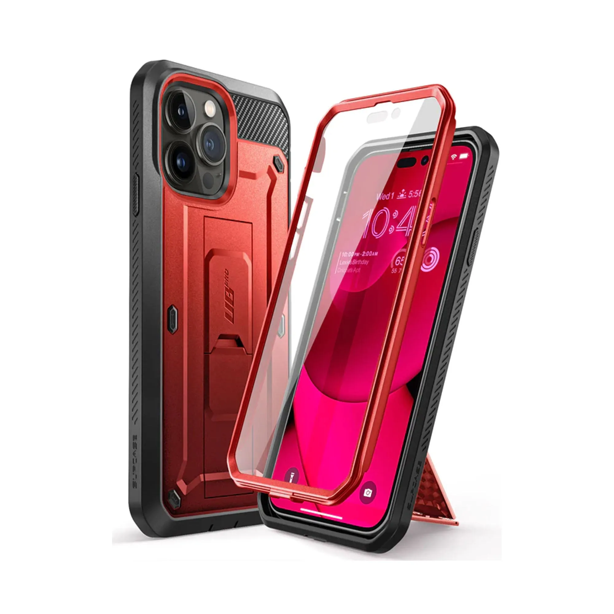 Supcase Unicorn Beetle UB PRO for iPhone 14 Plus - Rugged Case with Built-In Screen Protector - Metallic Red