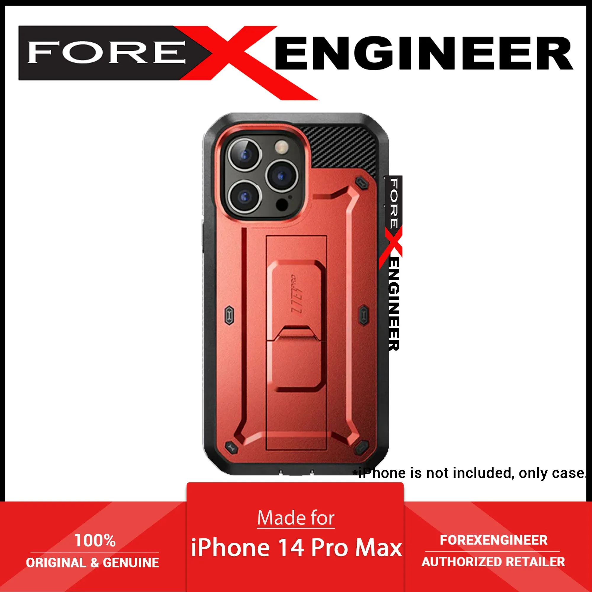 Supcase Unicorn Beetle UB PRO for iPhone 14 Pro Max - Rugged Case with Built-In Screen Protector - Metallic Red