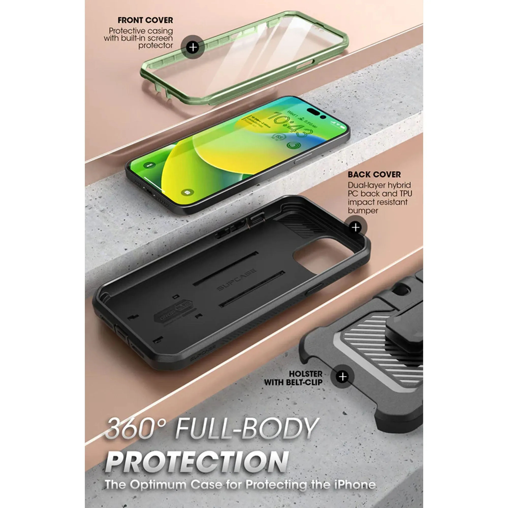 Supcase Unicorn Beetle UB PRO for iPhone 14 - Rugged Case with Built-In Screen Protector - Dark Green